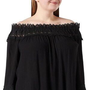 Cream Off Shoulder boat neck  lace trim  black Bea blouse  size 38
